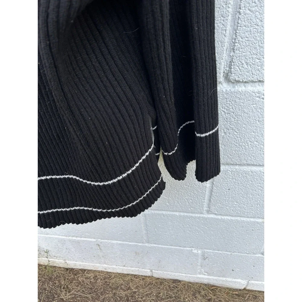 SHEIN Black Turtleneck Sweater White Trim Knitted Pullover 3XL Side Slit Warm